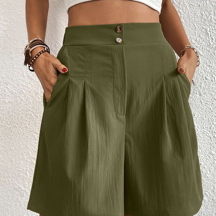 Pocketed Half Elastic Waist Shorts