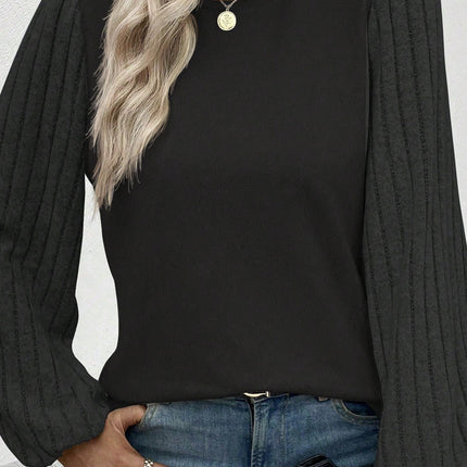 Ribbed Round Neck Long Sleeve Knit Top