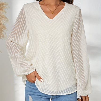 Textured V-Neck Balloon Sleeve Blouse