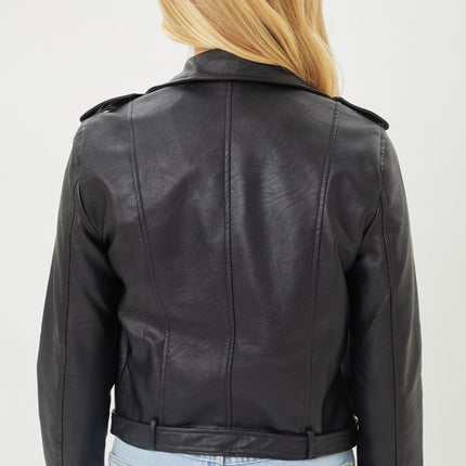 Faith Apparel Faux Leather Zip Up Biker Jacket