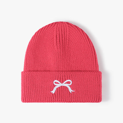 Embroidered Bow Knit Hat