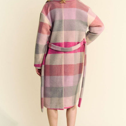 Davi & Dani Tied Color Block Collared Neck Coat