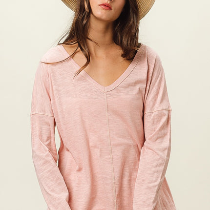 BiBi Exposed Seam V-Neck Long Sleeve T-Shirt