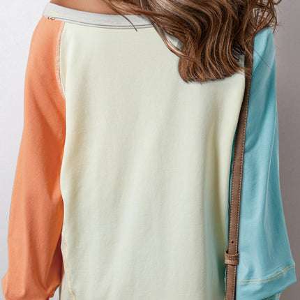 Color Block Round Neck Long Sleeve T-Shirt