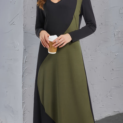 Contrast Long Sleeve Midi Dress