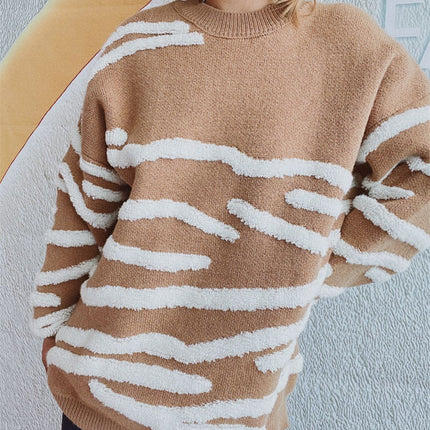 Contrast Round Neck Long Sleeve Sweater