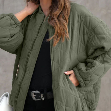 Zip Up Drop Shoulder Long Sleeve Puffer Jacket