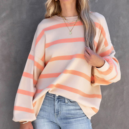 Striped Round Neck Long Sleeve Sweatshirt