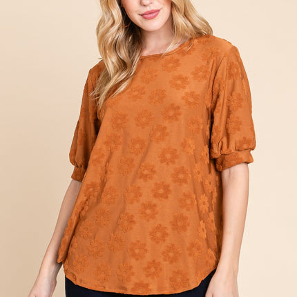 BOMBOM Textured Floral Pattern Top