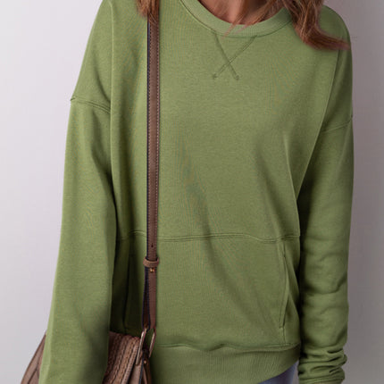 Solid Color Round Neck Long Sleeve Sweatshirt