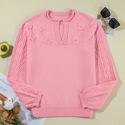 Notched Long Sleeve Sweater