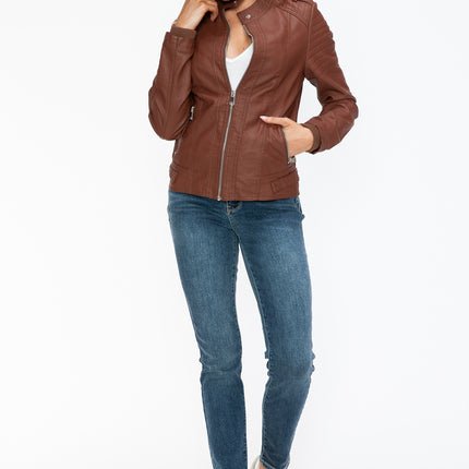 Snobbish PU Leather Biker Jacket with Side Zip Pockets