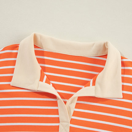 Striped Johnny Collar Long Sleeve Sweatshirt - Vickie Lynn's