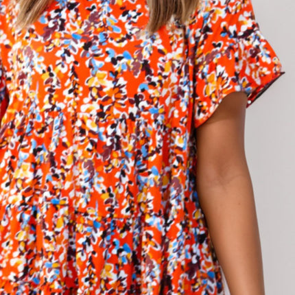 Plus Size Floral Round Neck Tiered Blouse