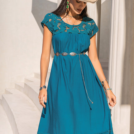 Round Neck Short Sleeve Maxi Dress