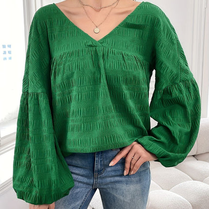 Plus Size Texture V-Neck Long Sleeve Top