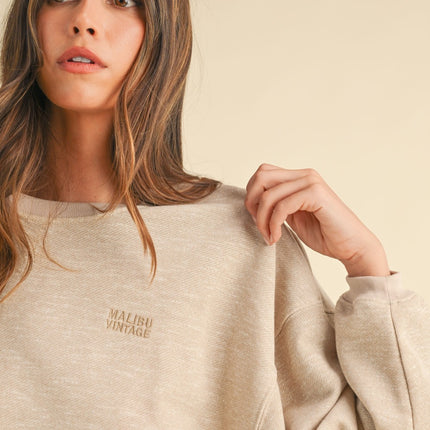 Mable Round Neck Letter Embroidery Crop Sweatshirt