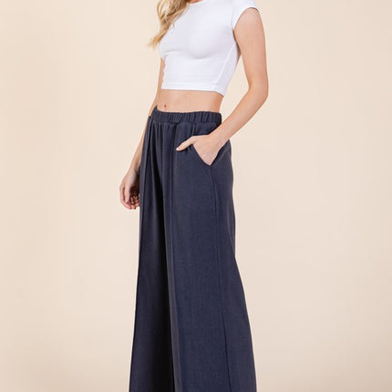 BOMBOM Elastic Waist Wide Leg Pants with Pockets