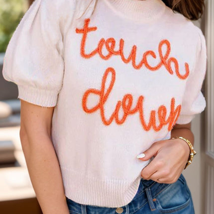 TOUCH DOWN Mock Neck Short Sleeve Knit Top