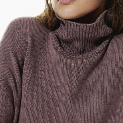 Ribbed Detail Turtleneck Dropped Shoulder Sweater