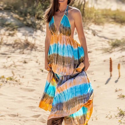 Tie-Dye Halter Neck Sleeveless Dress