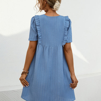 Tie Neck Short Sleeve Mini Dress