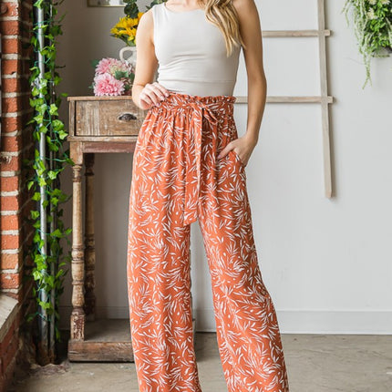 Heimish Full Size Printed Tied Straight Casual Pants