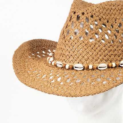 Fame Cowrie Shell Beaded String Straw Hat