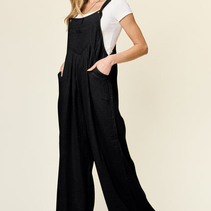 Double Take Full Size Texture Wide Strap Wide Leg Overall
