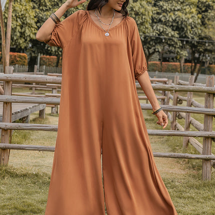 Scoop Neck Half Sleeve Wide Leg Jumpsuit