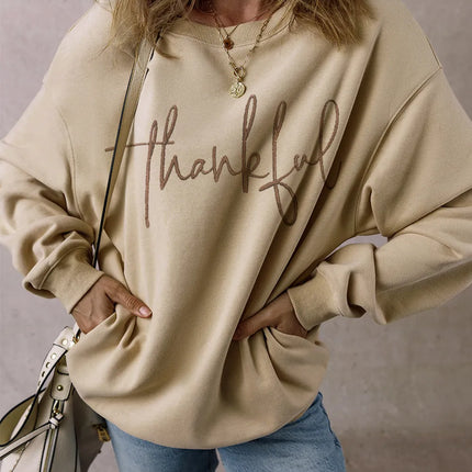 THANKFUL Round Neck Long Sleeve Sweatshirt