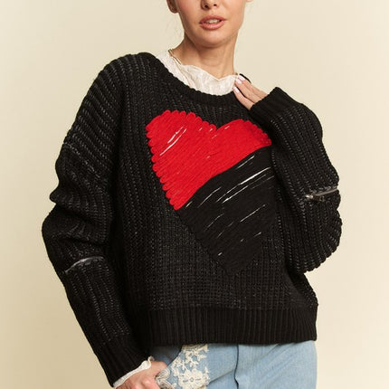 Davi & Dani Contrast Heart Dropped Shoulder Sweater