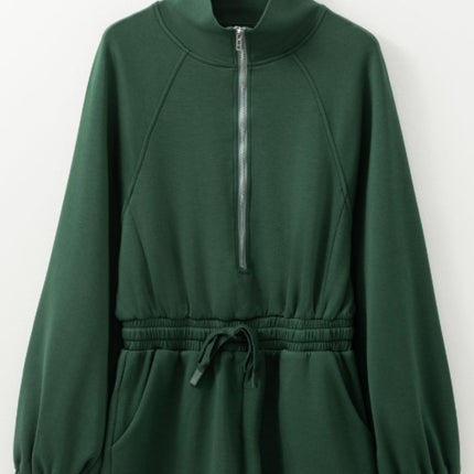Drawstring Half Zip Long Sleeve Romper