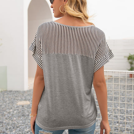 Striped V-Neck Short Sleeve T-Shirt