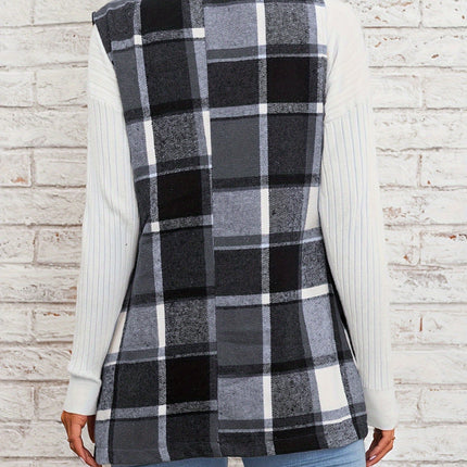 Plaid Button Down Vest Coat