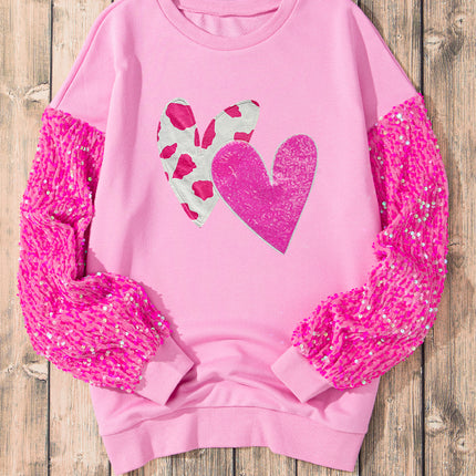 Valentine’s Day Sequin Heart Long Sleeve Sweatshirt