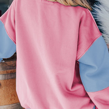 Color Block Round Neck Long Sleeve Sweatshirt