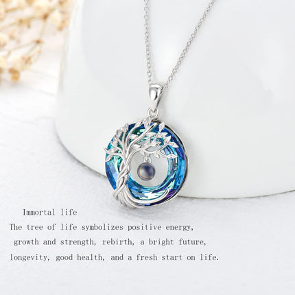 925 Sterling Silver Blue Crystal Tree of Life Initial Necklace Family Letter Pendant Birthday Mother s Day Gifts for Her