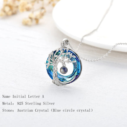 925 Sterling Silver Blue Crystal Tree of Life Initial Necklace Family Letter Pendant Birthday Mother s Day Gifts for Her