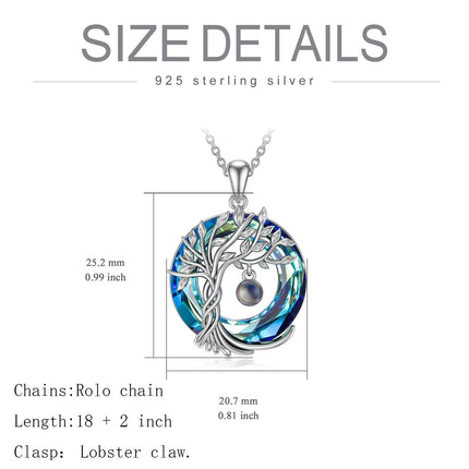 925 Sterling Silver Blue Crystal Tree of Life Initial Necklace Family Letter Pendant Birthday Mother s Day Gifts for Her