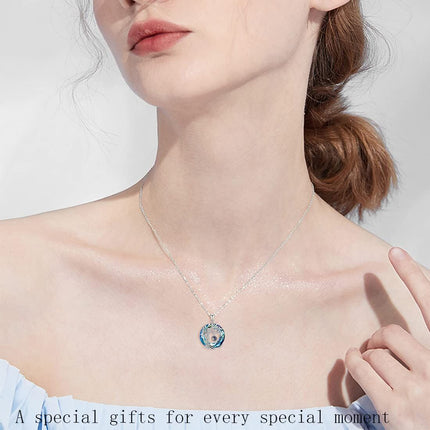 925 Sterling Silver Blue Crystal Tree of Life Initial Necklace Family Letter Pendant Birthday Mother s Day Gifts for Her