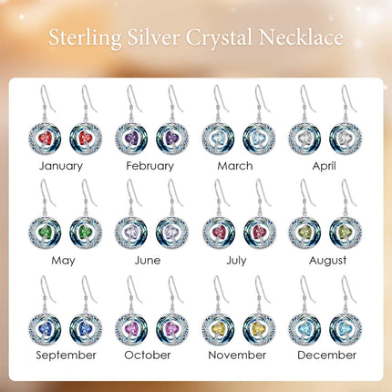925 Sterling Silver Purple Heart & Blue Swarovski Crystals Round Drop Earrings for Women