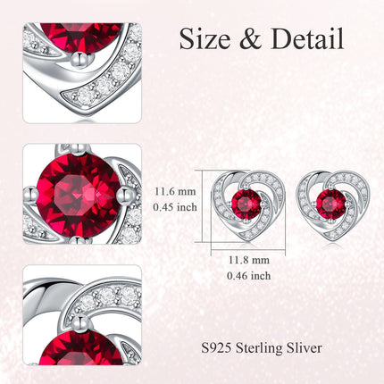 925 Sterling Silver Birthstone Heart Stud Earrings Jewelry Gifts for Women