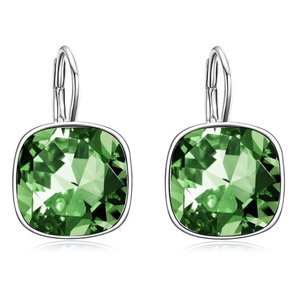 925 Sterling Silver Green Cushion Cut Austrian Crystal Leverback Earrings Hypoallergenic Gift for Her