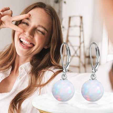 925 Sterling Silver Pink Opal Round Drop Earrings for Women Girls