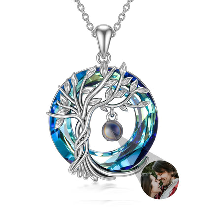 925 Sterling Silver Blue Crystal Tree of Life Initial Necklace Family Letter Pendant Birthday Mother s Day Gifts for Her