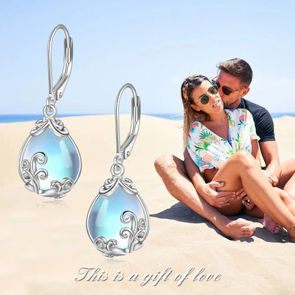 925 Sterling Silver Blue Opalite Drop Earring Leverbacks for Women