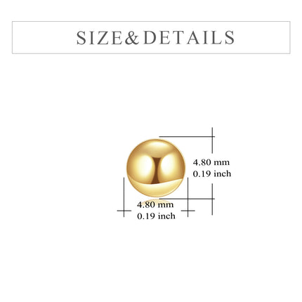 18K Golden Solid 18K Gold Ball Stud Earrings - Small Round Ear Pins for Women (5 mm)