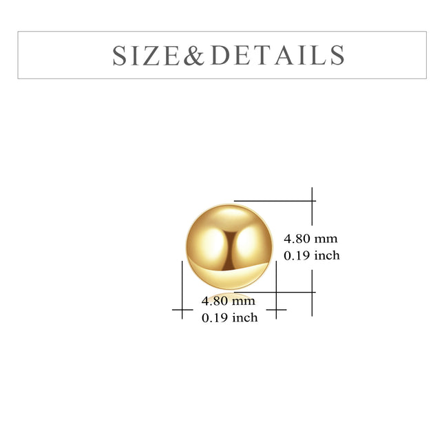 18K Golden Solid 18K Gold Ball Stud Earrings - Small Round Ear Pins for Women (5 mm)
