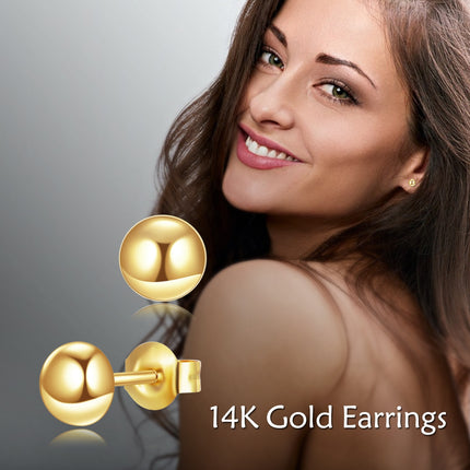 18K Golden Solid 18K Gold Ball Stud Earrings - Small Round Ear Pins for Women (5 mm)